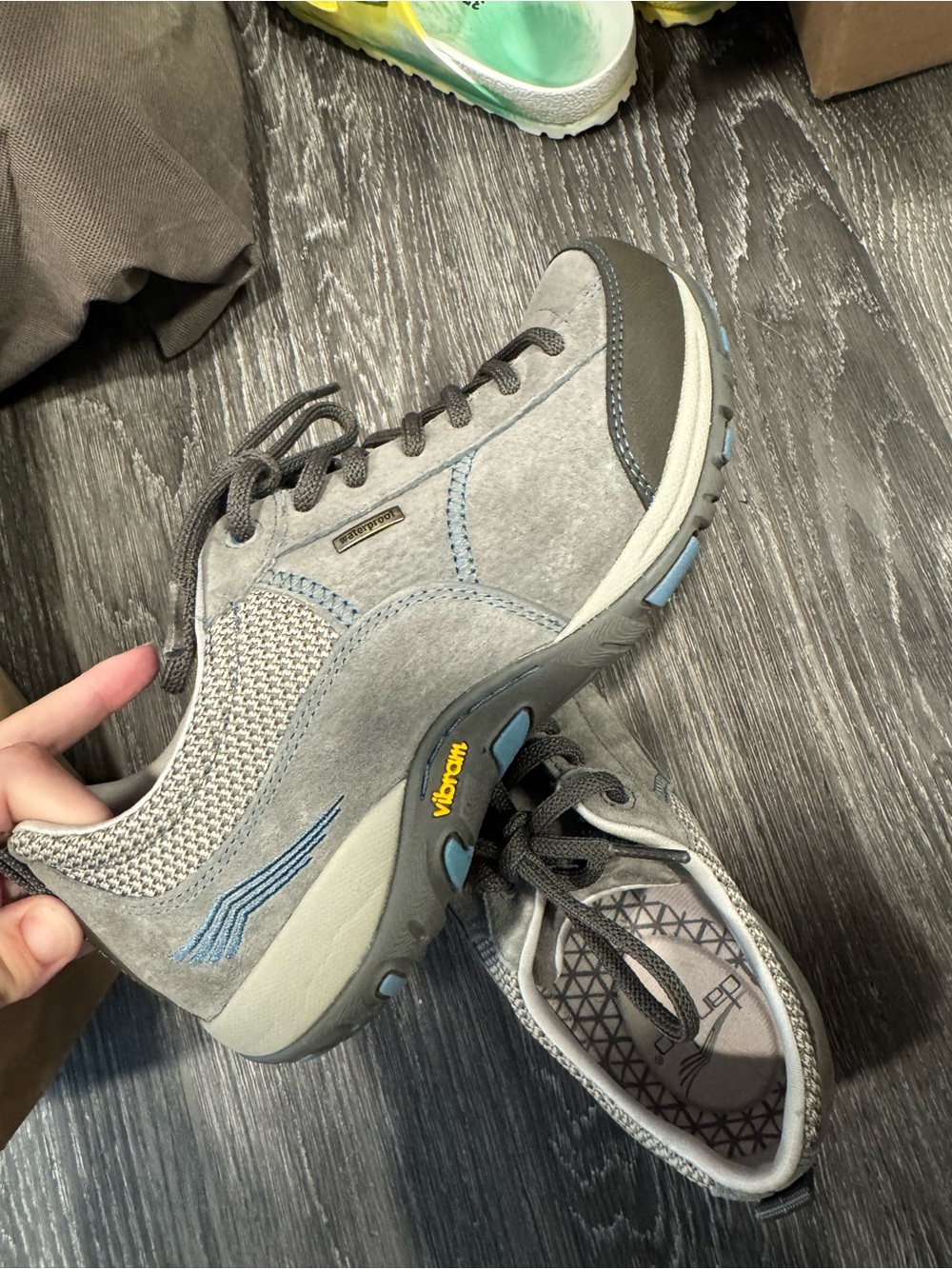 Dansko Grey Suede and Mesh Sneakers with Blue Accents
